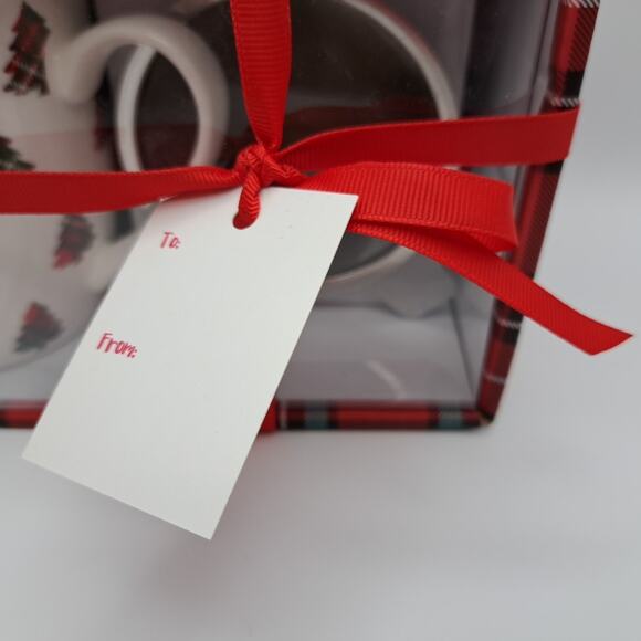 NEW Coco Lola Christmas Tea Set Gift Box Mug Infuser Lid Spoon (4-pc) Plaid Tree - Picture 4 of 11